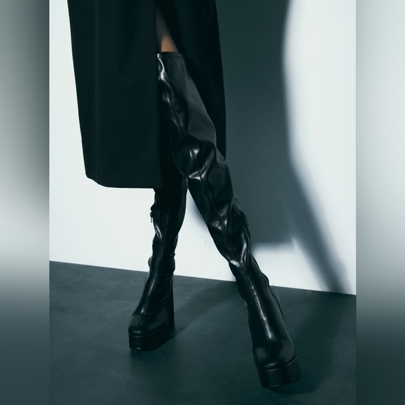 ZARA LIMITED EDITION OVER THE KNEE PLATFORM BOOTS - Picture 5 of 9